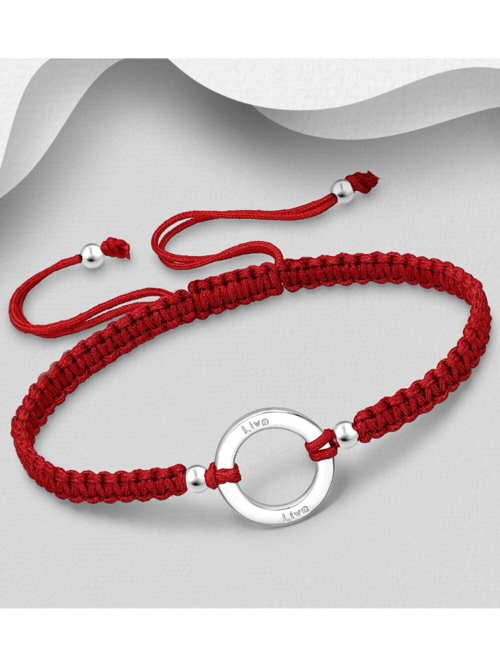 925 Sterling Silver Circle "Live" Adjustable Thread Bracelet